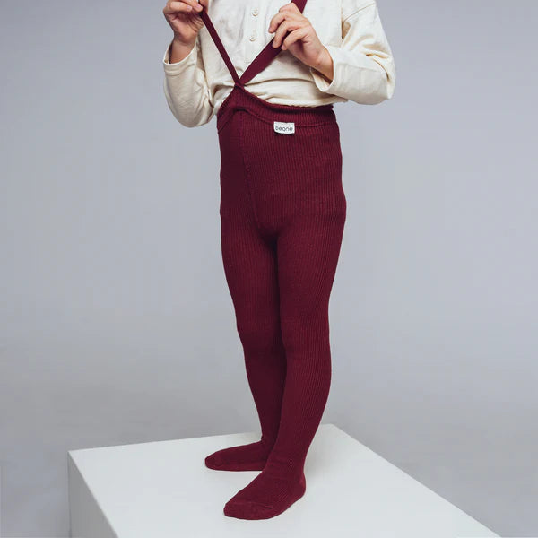 Vínrauðar / Cherry / Burgundy / sokkabuxur með böndum - handsaumaðar - mjúk barnaföt - leikskólaföt - LaríLei - Larí Lei - Peqne