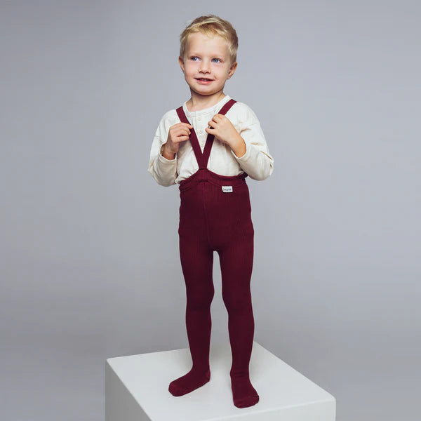 Vínrauðar / Cherry / Burgundy / sokkabuxur með böndum - handsaumaðar - mjúk barnaföt - leikskólaföt - LaríLei - Larí Lei - Peqne