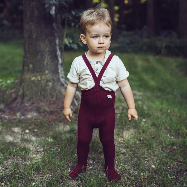 Vínrauðar / Cherry / Burgundy / sokkabuxur með böndum - handsaumaðar - mjúk barnaföt - leikskólaföt - LaríLei - Larí Lei - Peqne