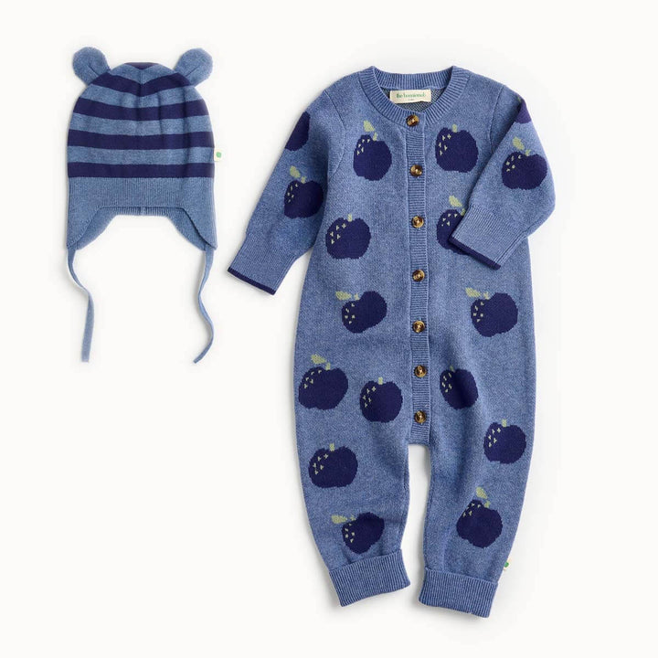 Prjónaður heilgalli, pjónuð húfa, mjúk barnaföt, bómullargalli, bómullarhúfa heilgalli, húfa, The Bonnie Mob, ungbarnaföt, barnaföt – LaríLei, Larí Lei, sniðug gjöf, skírnargjöf, jólagjöf, gjafapakki, gjafapakkar