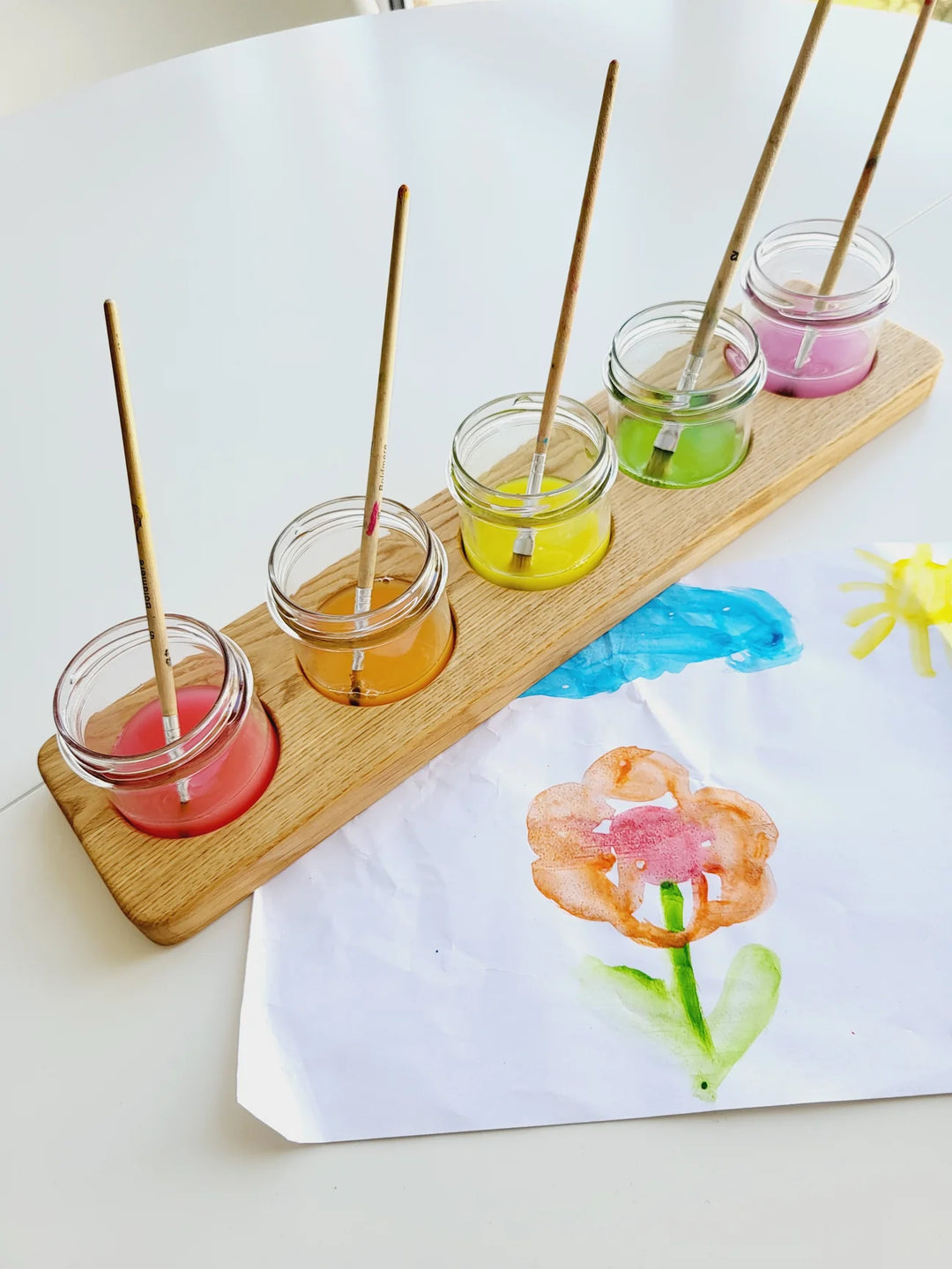 Handgerð leikföng / Þroskaleikföng / Viðarleikföng / Montessori |Sniðugar gjafir| Threewood / LaríLei / Larí Lei, flokkunarbakki, glerkrukkur með loki, málningarbakki, málningarkrukkur