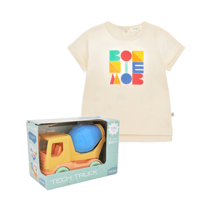 Vistvæn leikföng / eco / leikföng / lífrænt plast / bílar / bílaleikur / steypubíll / stór bíll / LaríLei / Larí Lei / sniðugar gjafir / sniðug gjöf / Elfiki /mjúk barnaföt, stutterma bolur, léttur fatnaður, the bonnie mob, lífræn bómull, jólagjöf fyrir börn, jólagjöf,  gjafapakki, gjafapakkar