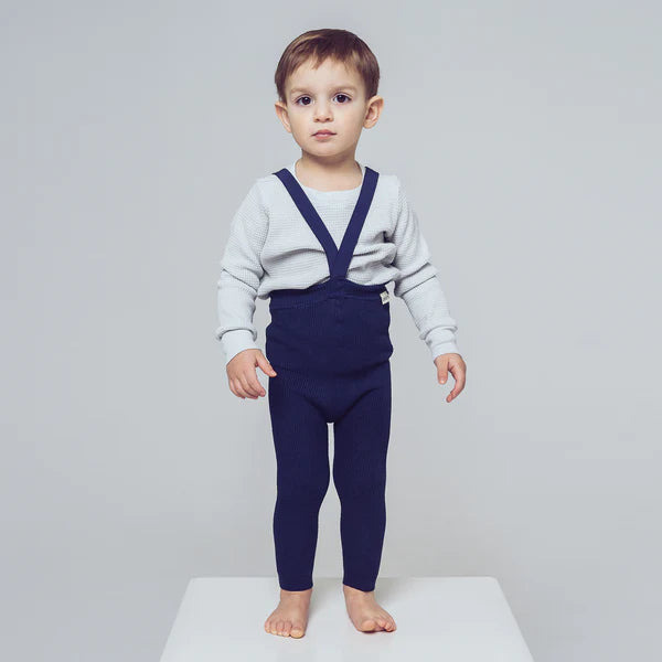 bláar / navy bláar / dökkbláar legging með böndum - handsaumaðar - mjúk barnaföt - leikskólaföt - LaríLei - Larí Lei - Peqne