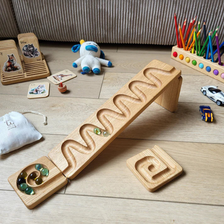 Handgerð leikföng / Þroskaleikföng / Viðarleikföng / Montessori / Sniðugar gjafir /Threewood / LaríLei / Larí Lei / marble run / kúlubraut